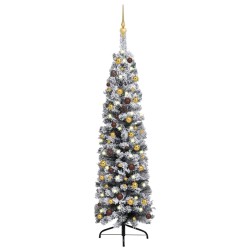 Weihnachtsbaum Schlank mit LEDs & Kugeln Grün 120 cm PVC
