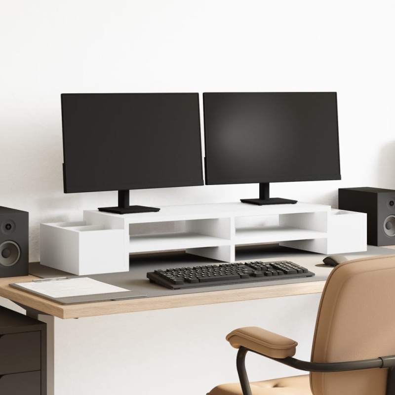 vidaXL Monitorständer mit Stauraum Weiß 100x27x15 cm Holzwerkstoff vidaXL Monitorständer mit Stauraum Weiß 100x27x15 cm Holzwerkstoff