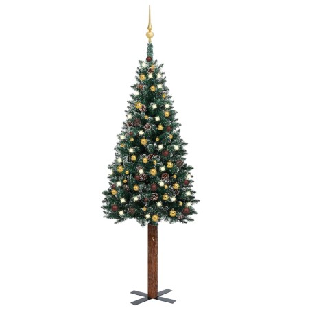 Weihnachtsbaum Schlank mit LEDs & Kugeln Grün 180 cm