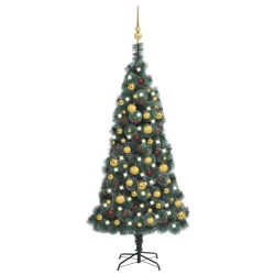 Künstlicher Weihnachtsbaum LEDs & Kugeln Grün 150 cm PVC & PE