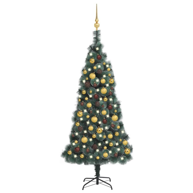 Künstlicher Weihnachtsbaum LEDs & Kugeln Grün 150 cm PVC & PE Künstlicher Weihnachtsbaum LEDs & Kugeln Grün 150 cm PVC & PE