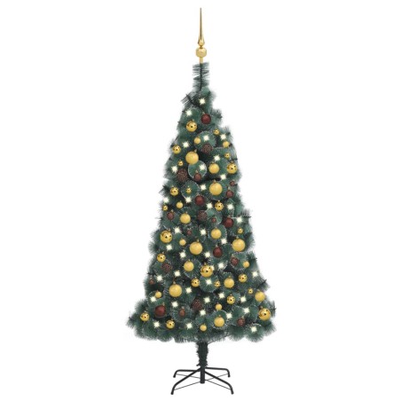 Künstlicher Weihnachtsbaum LEDs & Kugeln Grün 150 cm PVC & PE