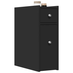 vidaXL Badschrank Schmal mit Rollen Schwarz Holzwerkstoff