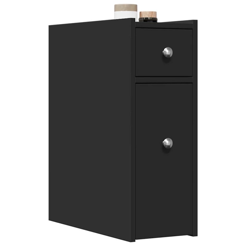 vidaXL Badschrank Schmal mit Rollen Schwarz Holzwerkstoff vidaXL Badschrank Schmal mit Rollen Schwarz Holzwerkstoff