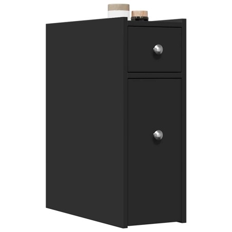 vidaXL Badschrank Schmal mit Rollen Schwarz Holzwerkstoff