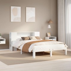 vidaXL Massivholzbett mit Regal ohne Matratze Weiß 160x200 cm Kiefer