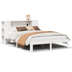 vidaXL Massivholzbett mit Regal ohne Matratze Weiß 160x200 cm Kiefer