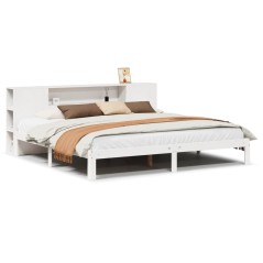 vidaXL Massivholzbett mit Regal ohne Matratze Weiß 180x200 cm Kiefer