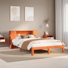 vidaXL Massivholzbett mit Regal ohne Matratze Wachsbraun 140x200 cm