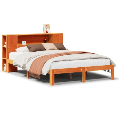 vidaXL Massivholzbett mit Regal ohne Matratze Wachsbraun 140x200 cm