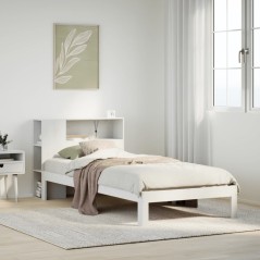 vidaXL Massivholzbett mit Regal ohne Matratze Weiß 100x200 cm Kiefer