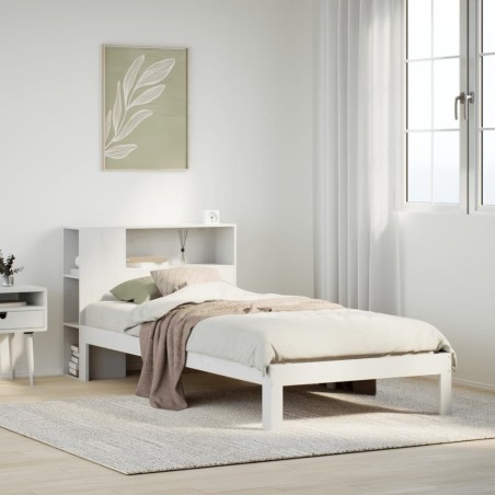 vidaXL Massivholzbett mit Regal ohne Matratze Weiß 100x200 cm Kiefer