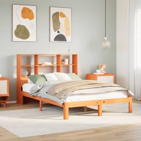 vidaXL Massivholzbett mit Regal ohne Matratze Wachsbraun 140x190 cm