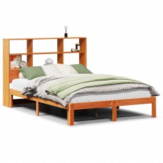 vidaXL Massivholzbett mit Regal ohne Matratze Wachsbraun 140x190 cm