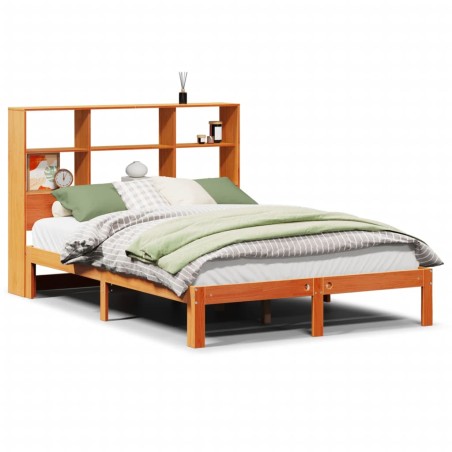 vidaXL Massivholzbett mit Regal ohne Matratze Wachsbraun 140x190 cm