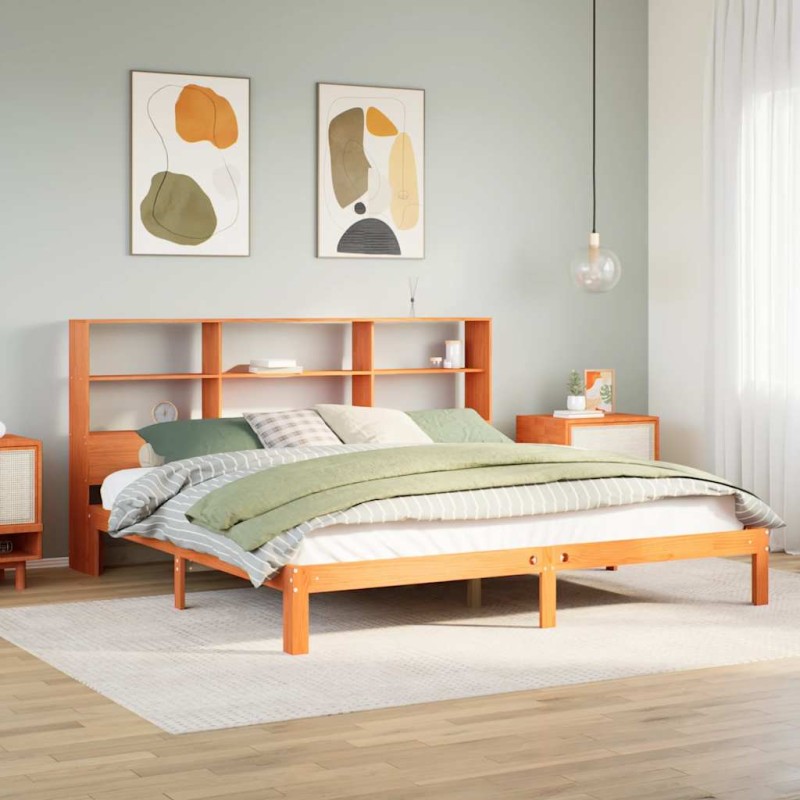 vidaXL Massivholzbett mit Regal ohne Matratze Wachsbraun 180x200 cm vidaXL Massivholzbett mit Regal ohne Matratze Wachsbraun 180x200 cm