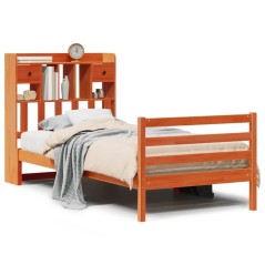 vidaXL Massivholzbett mit Regal ohne Matratze Wachsbraun 90x190 cm