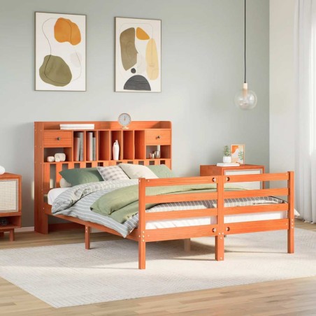 vidaXL Massivholzbett mit Regal ohne Matratze Wachsbraun 140x200 cm