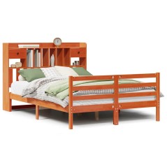 vidaXL Massivholzbett mit Regal ohne Matratze Wachsbraun 140x200 cm