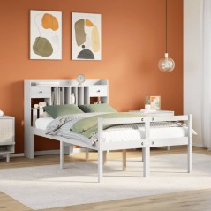 vidaXL Massivholzbett mit Regal ohne Matratze Weiß 135x190 cm Kiefer