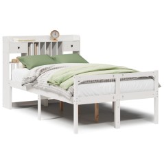 vidaXL Massivholzbett mit Regal ohne Matratze Weiß 135x190 cm Kiefer