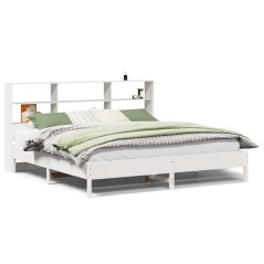 vidaXL Massivholzbett mit Regal ohne Matratze Weiß 200x200 cm Kiefer