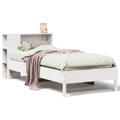 vidaXL Massivholzbett mit Regal ohne Matratze Weiß 90x200 cm Kiefer