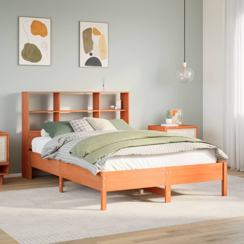 vidaXL Massivholzbett mit Regal ohne Matratze Wachsbraun 120x190 cm vidaXL Massivholzbett mit Regal ohne Matratze Wachsbraun 120x190 cm