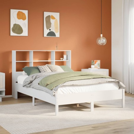 vidaXL Massivholzbett mit Regal ohne Matratze Weiß 135x190 cm Kiefer