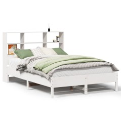 vidaXL Massivholzbett mit Regal ohne Matratze Weiß 135x190 cm Kiefer
