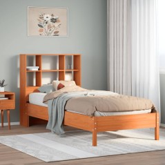 vidaXL Massivholzbett mit Regal ohne Matratze Wachsbraun 100x200 cm