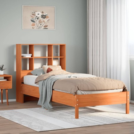 vidaXL Massivholzbett mit Regal ohne Matratze Wachsbraun 100x200 cm