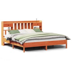 vidaXL Massivholzbett mit Regal ohne Matratze Wachsbraun 200x200 cm