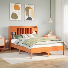 vidaXL Massivholzbett mit Regal ohne Matratze Wachsbraun 150x200 cm
