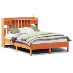 vidaXL Massivholzbett mit Regal ohne Matratze Wachsbraun 150x200 cm
