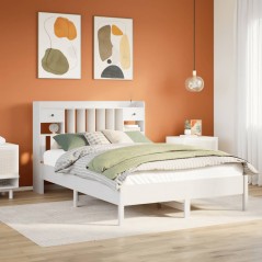 vidaXL Massivholzbett mit Regal ohne Matratze Weiß 140x190 cm Kiefer
