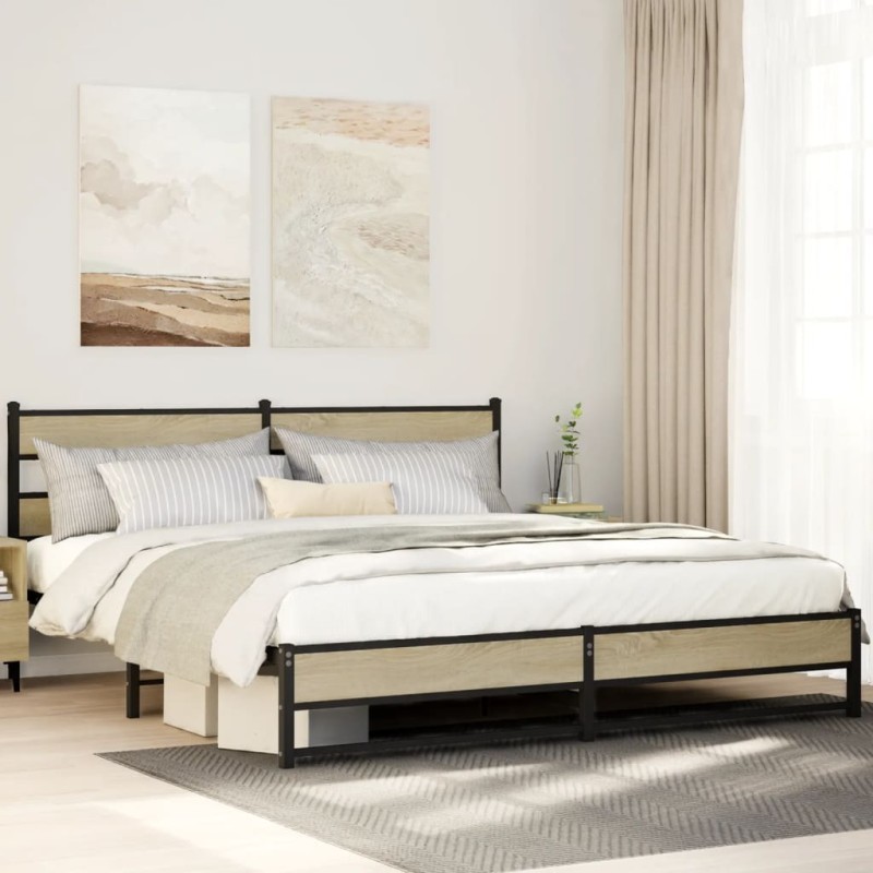 vidaXL Metallbett ohne Matratze Sonoma-Eiche 193x203 cm vidaXL Metallbett ohne Matratze Sonoma-Eiche 193x203 cm