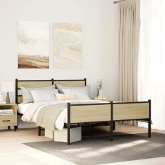 vidaXL Metallbett ohne Matratze Sonoma-Eiche 160x200 cm