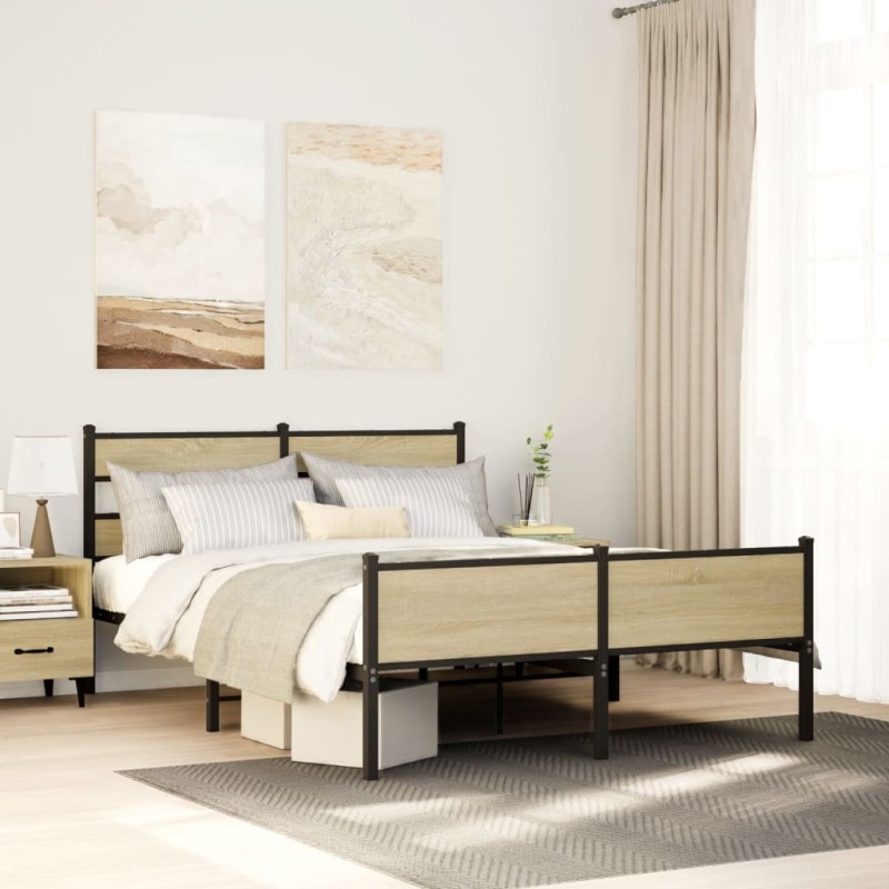 vidaXL Metallbett ohne Matratze Sonoma-Eiche 160x200 cm vidaXL Metallbett ohne Matratze Sonoma-Eiche 160x200 cm