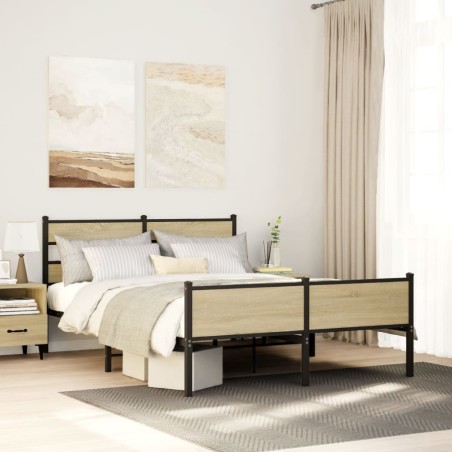 vidaXL Metallbett ohne Matratze Sonoma-Eiche 160x200 cm