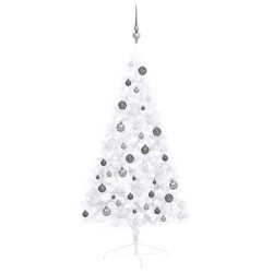 vidaXL Künstlicher Halb-Weihnachtsbaum Beleuchtung Kugeln Weiß 120 cm