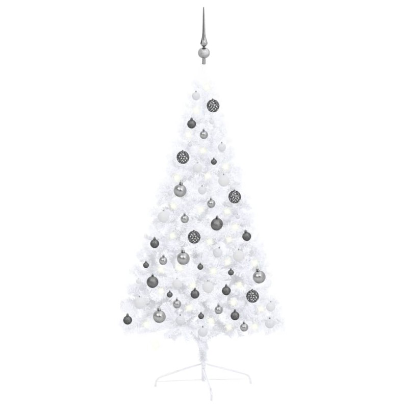 vidaXL Künstlicher Halb-Weihnachtsbaum Beleuchtung Kugeln Weiß 120 cm vidaXL Künstlicher Halb-Weihnachtsbaum Beleuchtung Kugeln Weiß 120 cm