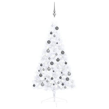 vidaXL Künstlicher Halb-Weihnachtsbaum Beleuchtung Kugeln Weiß 120 cm