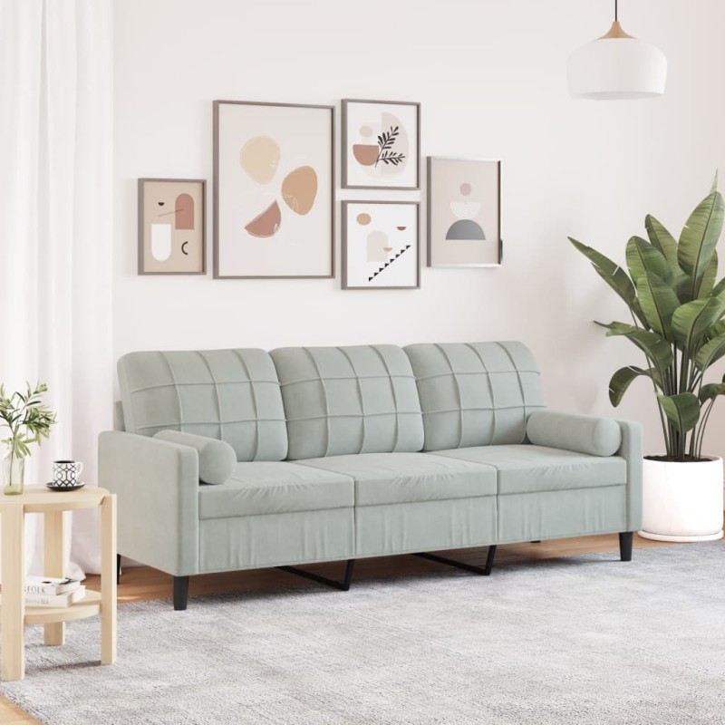 vidaXL 3-Sitzer-Sofa mit Zierkissen Hellgrau 180 cm Samt vidaXL 3-Sitzer-Sofa mit Zierkissen Hellgrau 180 cm Samt