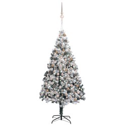 Künstlicher Weihnachtsbaum mit LEDs & Kugeln Grün 240 cm PVC