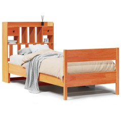 vidaXL Massivholzbett mit Regal ohne Matratze Wachsbraun 90x190 cm