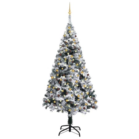 Künstlicher Weihnachtsbaum mit LEDs & Kugeln Grün 240 cm PVC