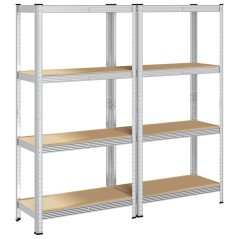 vidaXL Lagerregale mit 4 Böden 2 Stk. Silbern Stahl & Holzwerkstoff