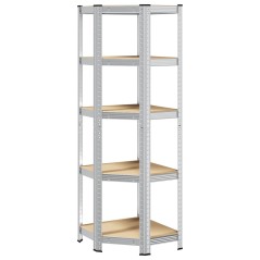 vidaXL Eckregal mit 5 Böden Silbern Stahl & Holzwerkstoff