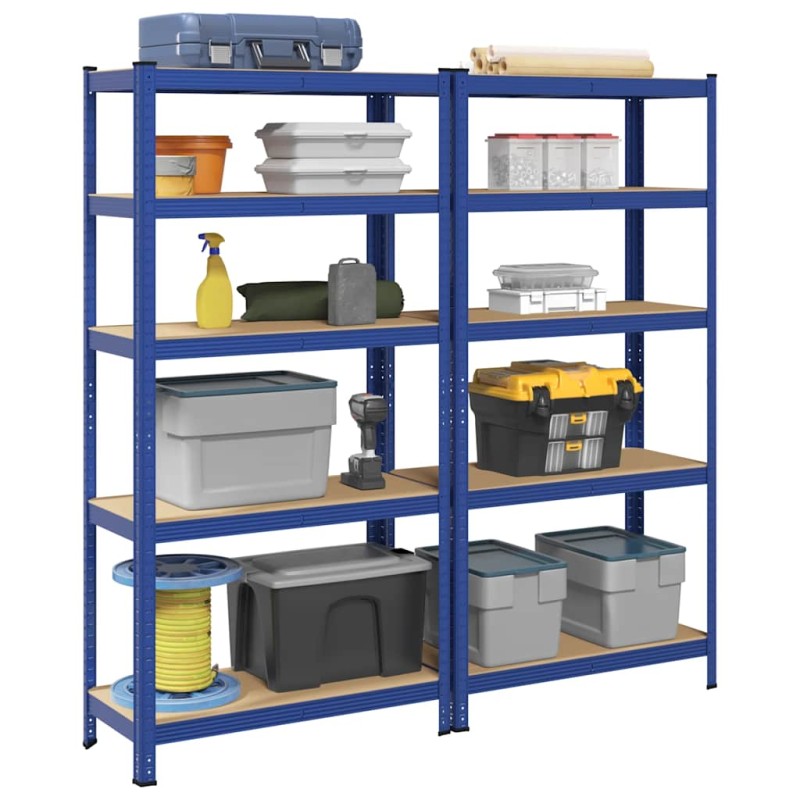 vidaXL Lagerregale mit 5 Böden 2 Stk. Blau Stahl & Holzwerkstoff vidaXL Lagerregale mit 5 Böden 2 Stk. Blau Stahl & Holzwerkstoff
